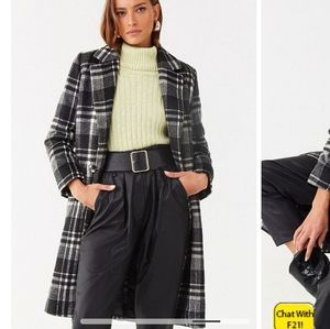 Forever21 Brushed Plaid Double-Breasted Coat Size S
